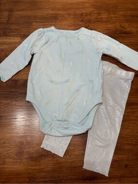 Garanimals Light Blue Long-Sleeve Bodysuit with Shimmery Silver Leggings